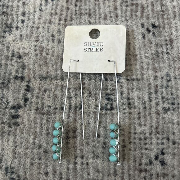 M&F Western Silver Strike Earrings Drop Aqua Beads NEW - Picture 2 of 4